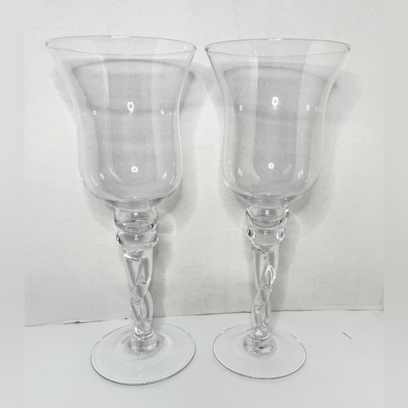 Pair Of Tall Glass Vases - Twisted Stem Hourglass Design, Weddings & Decor - Picture 1 of 3
